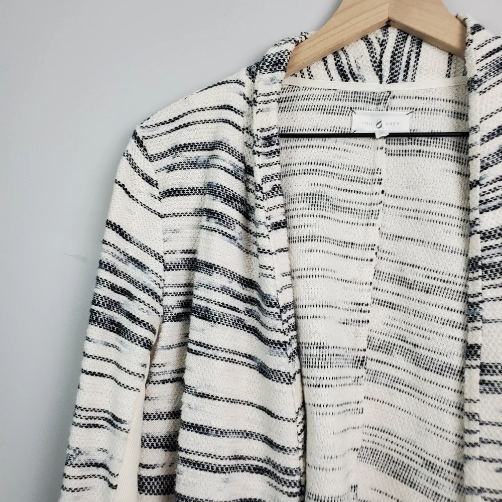 Lou & Grey Cropped Knit Open Blazer Jacket Cream Black Striped Medium 378980